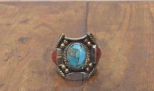 Tibetan Silver Turquoise Coral Ring