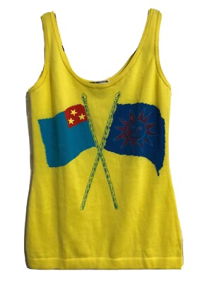 Vtg Gianni Versace Yellow Flag Knit Tank Top S