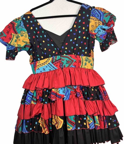 Rockabilly Square Dance Kleid M Vollkreis Rot Mehrfarbig - Bild 3 von 10