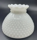 VTG White Hobnail Milk Glass Hurricane Lamp Shade Ruffle Top Rim 8" Fitter
