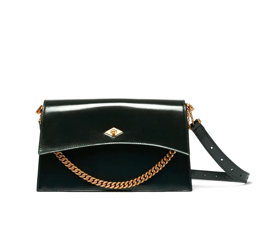 Metier 'Roma' Bag in Glossy Forest Green Italian Leather Bag - $2950 - SAVE 50%