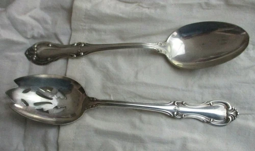 Sterling International Silver serving spoons slotted 2pc Joan of Arc flatware