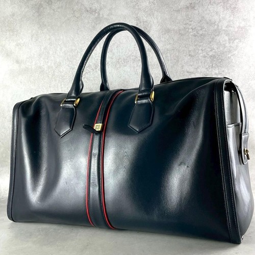 GIVENCHY Dark Navy Leather Duffle Bag Large Travel Vintage Auth