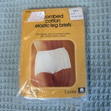 NEW Vintage Sears Cotton Briefs Womens 8 Granny Panties White Underwear 3 Pk NOS