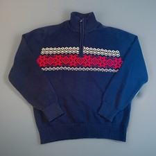 Weatherproof Vintage Men  s Sweater M Navy 1/4 Zip Nordic Fair Isle Knit Cotton