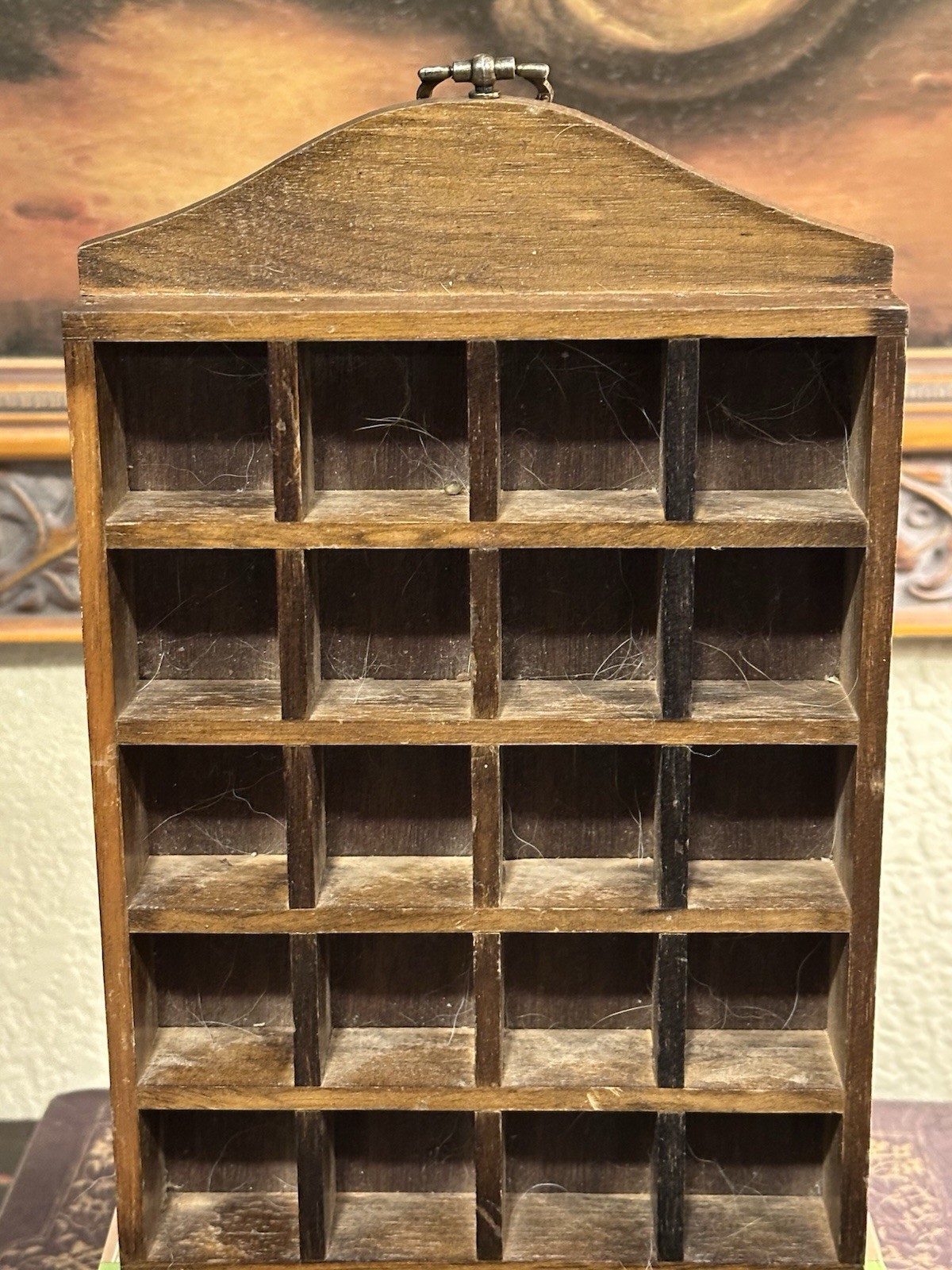 Vintage Miniature Wooden Hanging Wall Shelf-(20) Small Cubbies-Thimbles/Mini&rsquo;s-