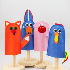 Burattini Puppet vintage feltro SET Fattoria Farm - 4 pezzi - volpe maiale gallo