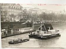 Floating House Barge Towed Tugboat River Thames London Westminster Pier 1975