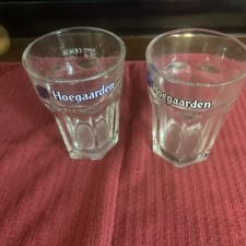 Set of 2 Hoegarden Logo Beer Pub Glasses Ribbed 0.33 L Mark Hexagon Excellent