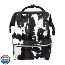 GACTIVITY Cowhide Black Brown Cow Print Diaper Bag Travel Backpack Large Capa