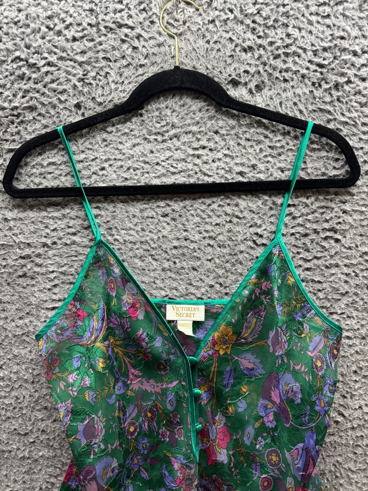 Body Vintage Victoria's Secret Etiqueta Dorada Satinado Floral Verde Mujer Talla M Foto 3 de 4
