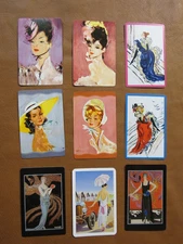 Lot Of 9 Antique Art Deco Pretty Girl Swap Playing Cards