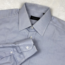 Canali Dress Shirt Mens 16.5/42 Blue Button Up Long Sleeve Cotton Made Italy