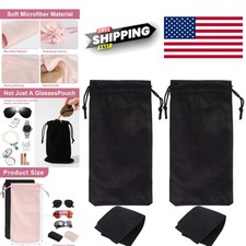 Small Black Microfiber Sunglasses Case with Drawstring and Cloths Included