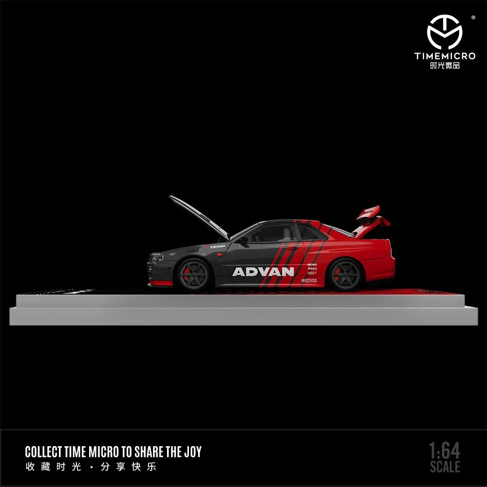 Time Micro 1/64 Nissan Skyline GTR R34 Red/Black Advan Livery - No
