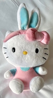Hello Kitty Easter Bunny Pastel Plush 8'' Blue Pink Stuffed Plush Bunny Beanie