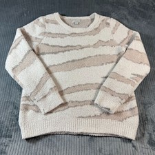 Barefoot Dreams CozyChic Seaside Crewneck Pullover Zebra Cream Tan Womens M