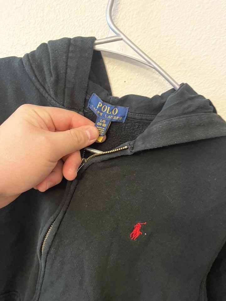 Sudadera con capucha y cremallera completa para niños Polo Ralph Lauren Logo de Pony Rojo Negro L (14-16) Foto 2 de 3