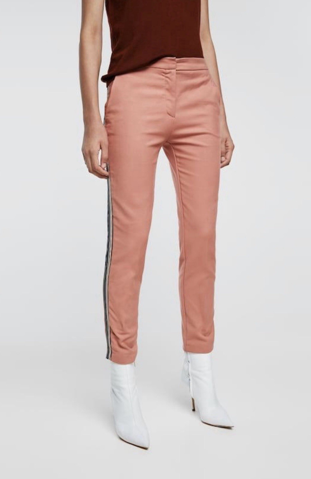Zara Basic Side-Stripe Ankle-Length Trousers, Sal… - image 3
