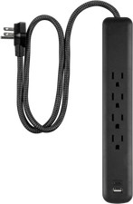 4-Outlet Surge Protector W/ USB-C USB-A 3ft Braided Cord 490J Protection