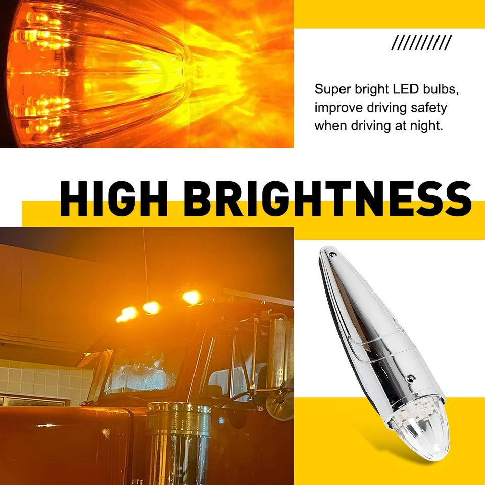 5x 17 LED Amber Torpedo Cab Marker Roof Running Top Light For Kenworth Peterbilt - Image 3 of 4