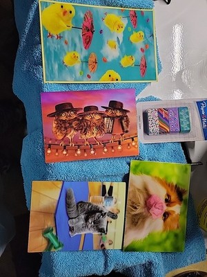 Avanti Lenticular Birthday And Easter Cards Free Erasers Lot Of 4 Cat,owls,etc
