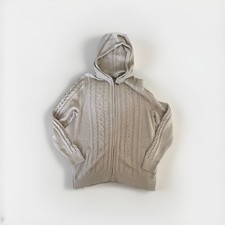 LL Bean Sweater Women’s 16 Cable Knit Zip Hoodie Hooded Beige vintage warm 