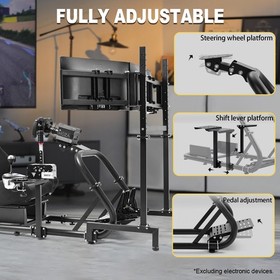 Marada Racing Simulator Cockpit With Seat &Triple Monitor Stand Fit Logitech G29