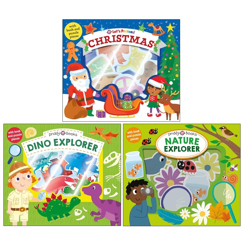Let's Pretend 3 Books Collection Set By Roger Priddy Christmas, Dino Explorer &