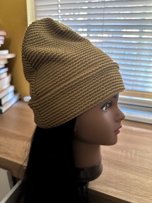 Handmade Brown Khaki Rib Knit Spandex Stripe Winter Beanie Hat