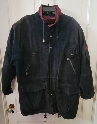 80s VTG Hunters Run Leather Suede  Jacket Woman s Large Suede Navy Blue Pockets