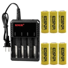 6pcs ETSAIR 26650 Battery 3.7V Li-ion Rechargeable Cell + 4 Slot Charger