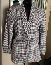 Vintage 1990's RADCLIFFE Size 10 Wool Blend Black White Red Houndstooth Blazer