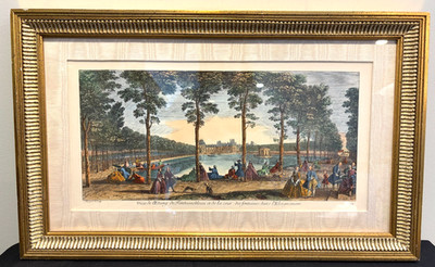 Antique Engraving Fontainebleau by French Artist Jacques Rigaud (1680-1754) 
