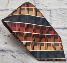 David Taylor Polyester Tie Orange Peach Black Plaid Men Necktie 56 x 3.1/8