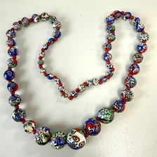 Vintage Venetian Murano Millefiori Art Glass Bead Necklace Graduated 29 