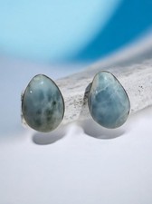 Larimar Teardrop Stud Earrings 925 Sterling Silver Dominican Republic Blue Stone