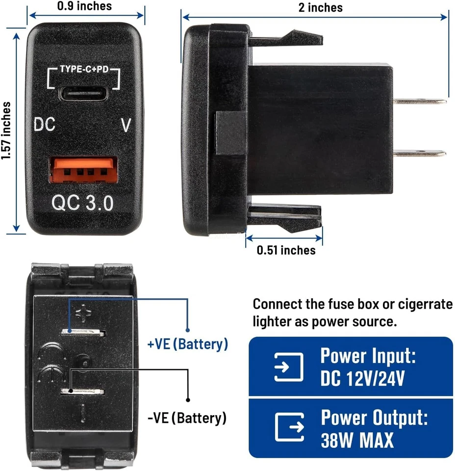 For Toyota 4Runner 2003-2009 USB C Car Charger Socket Dual Port PD3.0 QC3.0 - Image 2 of 4