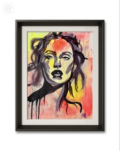 Unframed Abstract Woman Acrylic on Paper 14x11” Signed Contemporary