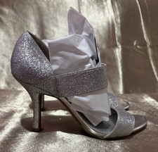 Fioni Silver Glitter Strappy Stiletto Open Toe Heels Womens Size 7