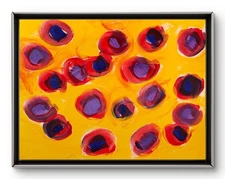 Original Art 14x11 Canvas Expressionism Abstract Purple Red Dots on Yellow Field