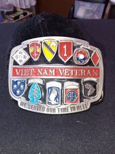 US Army Vietnam Veteran Belt Buckle Made In USA "We served our time in hell"