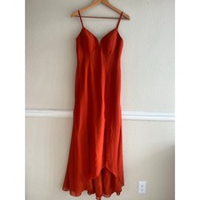 Azazie Orange Long Maxi Dress Gown Small Slit Party Cocktail Feminine