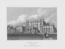 Eaton Hall, Cheshire - South East View - Antique Print 1829