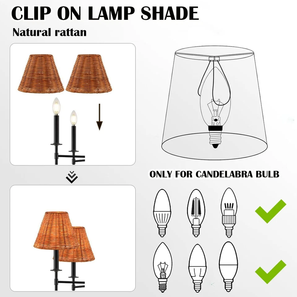 Lámpara de araña con clip Empire, pantalla de lámpara pequeña de ratán, lámpara de mimbre boho... Foto 3 de 4