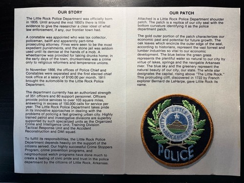 Little Rock Arkansas Police Patch with Department Info Pamphlet / Booklet