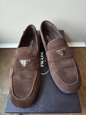 Prada Pantofola Men's Brown Suede Triangle Logo Slip On Loafers Size 8 US 7 UK