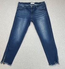 KanCan Jeans Womens 13 / 30 Blue Cotton Blend Stretch Ankle Zip Raw Hem Skinny