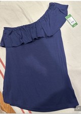 Lilly Pulitzer Navy Blue One Shoulder Ruffle ...