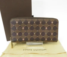 LOUIS VUITTON Damier Ebene Studs flower Zippy Zip Around Long Wallet  S#47543